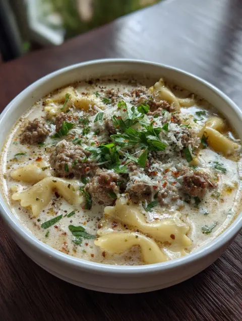 Creamy Alfredo Lasagna Soup 🍲🧄🧅