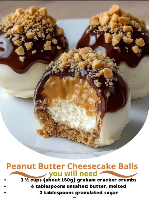 No-Bake Peanut Butter Cheesecake Balls 🥜🍫✨