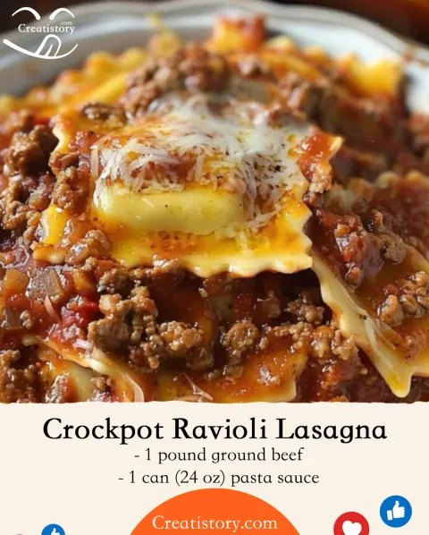 Crockpot Ravioli Lasagna – An Easy & Cheesy Slow Cooker Meal! 🍝🧀