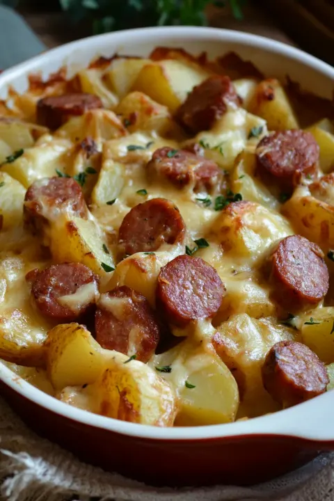 Kielbasa Sausage Cheesy Potato Casserole 🧀🥔