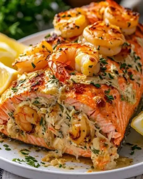 Crab & Shrimp Stuffed Salmon  – A Restaurant-Quality Showstopper at Home!