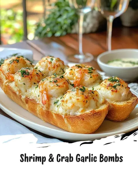 🧄 Crabby Shrimp-Stuffed Garlic Bread Bombs 🍤 – Buttery, Savory, Irresistible!
