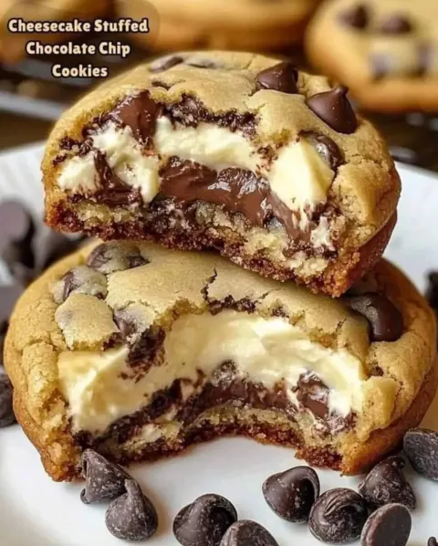 Cheesecake Stuffed Chocolate Chip Cookies 🍪✨