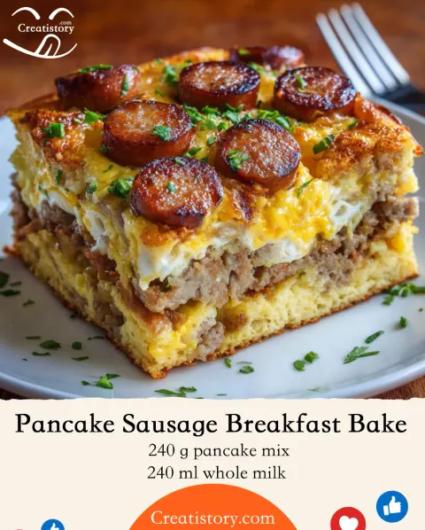 Pancake Sausage Breakfast Bake – Sweet & Savory Comfort in One Dish 😋🍳🥞