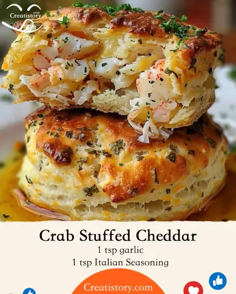 Crab Stuffed Cheddar Bay Biscuits with Lemon Butter 🦀🧄🧈🍋