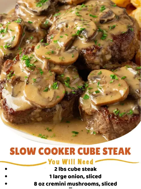 Slow Cooker Cube Steak in Mushroom Gravy