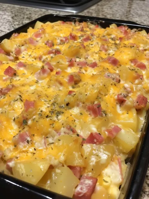 🥔 Cheesy Ham Potato Casserole 🧀🥔