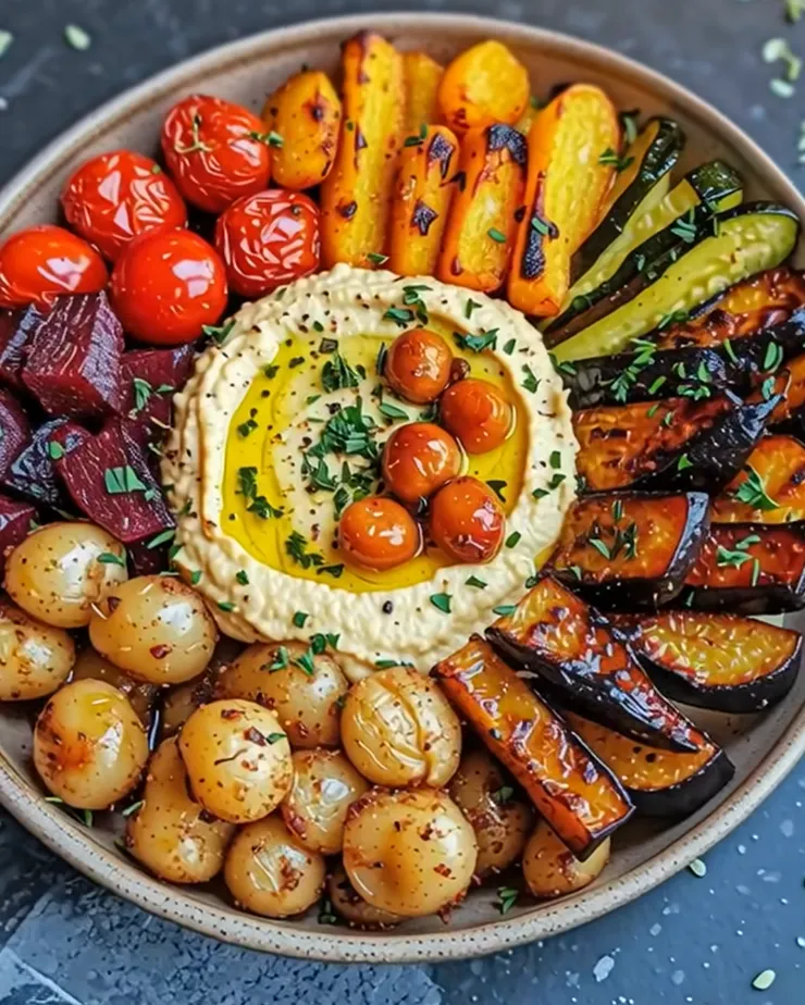Rainbow Roasted Veggie Bowl with Creamy Hummus Swirl 🌈