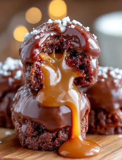 Molten Caramel Brownie Bombs