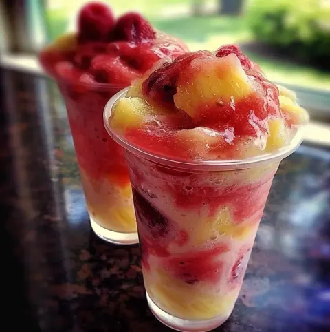 Pineapple Strawberry Swirled Slushies
