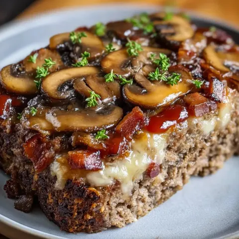 Bacon Mushroom Swiss Cheese Meatloaf