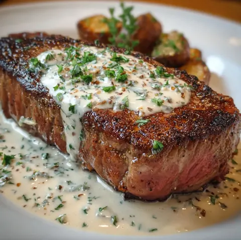 Steak with Haunted Bourbon Garlic Cream Sauce