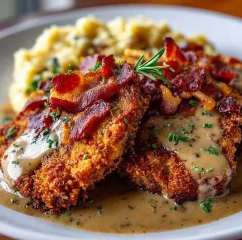 Fried Pork Chops with Bacon Gravy