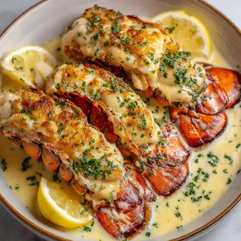 Broiled Lobster Tails in Creamy Garlic Butter Sauce 🦞🧄🧈