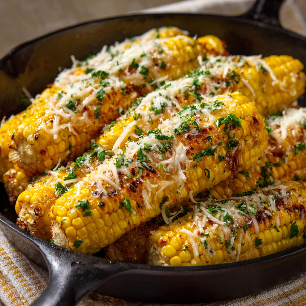 Cheesy Garlic Butter Skillet Corn on the Cob 🌽🧄🧀