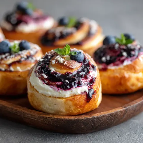 Danish Carnival Buns with Vanilla Cheesecake & Blueberry Compote