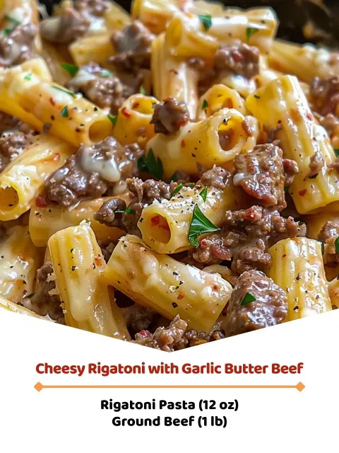 Cheesy Rigatoni with Garlic Butter Beef