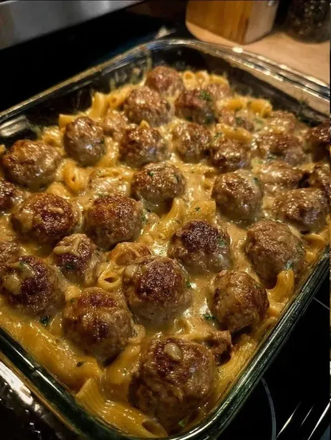 Swedish Meatballs Over Egg Noodles
