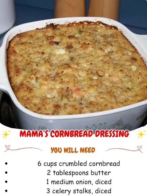 Mama’s Cornbread Dressing – The Southern Classic That Feels Like Home 🤍🌽