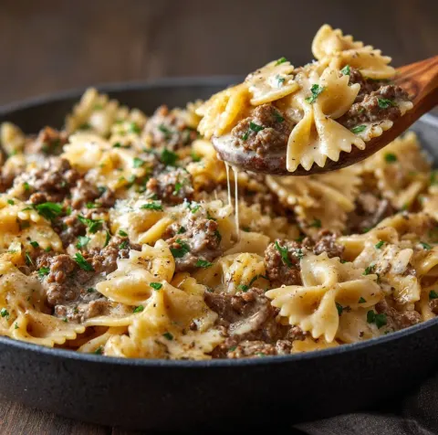 Creamy Beef & Bowtie Pasta