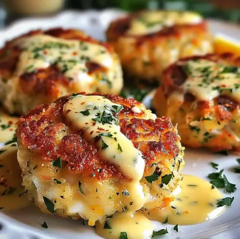 Cheddar Bay Crab Cakes with Lemon Butter Drizzle