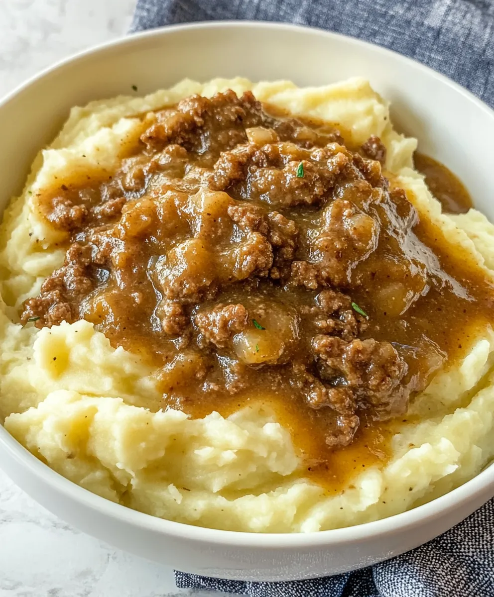 Ground Beef and Gravy Over Mashed Potatoes