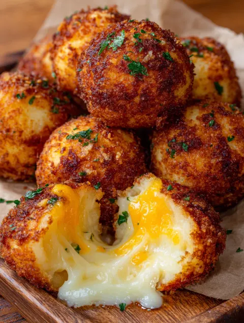 Crispy Potato & Cheese Bombs with Garlic Butter
