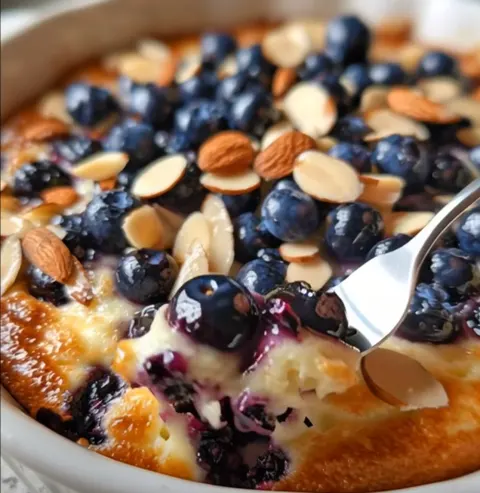 Blueberry Almond Cottage Cheese Breakfast Bake – High-Protein & Kid-Friendly 💙