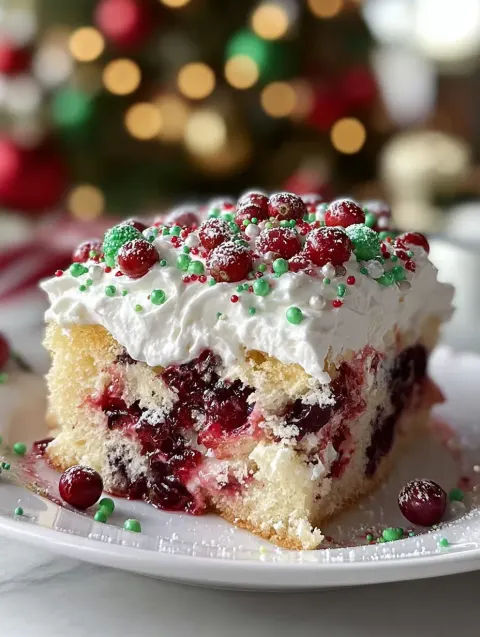 Christmas Cranberry Poke Cake – Festive, Moist & Bursting With Holiday Flavor