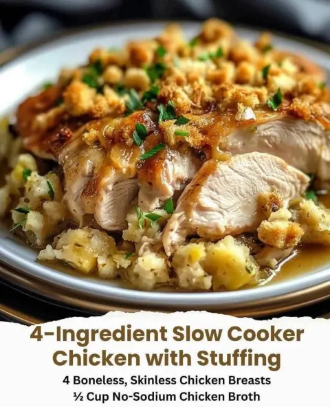 4-Ingredient Slow Cooker Chicken with Stuffing!!!