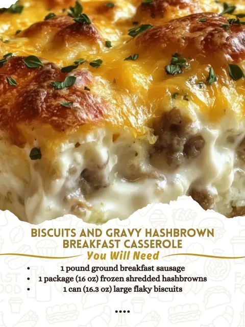 Biscuits and Gravy Hashbrown Breakfast Casserole