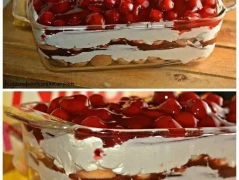 No-Bake Cherry Cheesecake Cookie Layer Dessert