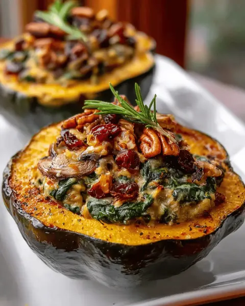 Mushroom Spinach Stuffed Acorn Squash: Easy Cozy Comfort Food