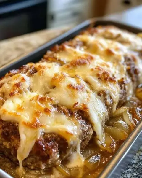 French Onion Meatloaf with Swiss Cheese