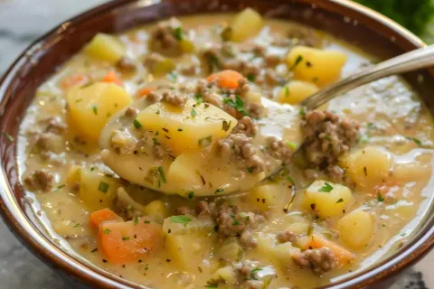 Crockpot Creamy Potato & Hamburger Soup