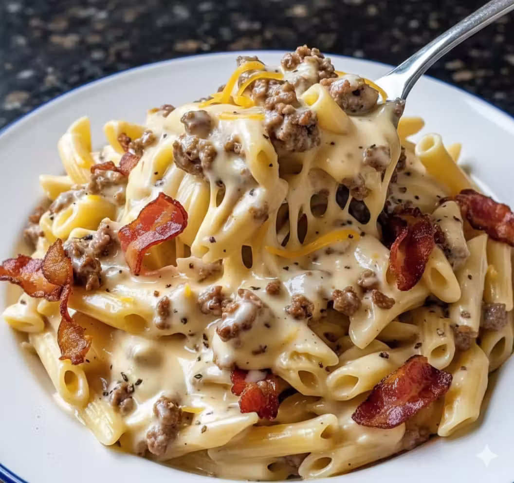 Loaded Bacon Cheeseburger Alfredo Pasta