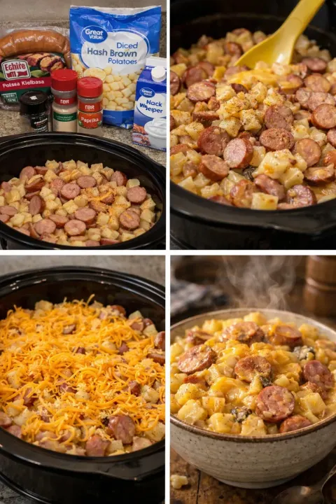 Crockpot Cheesy Potatoes & Sausage