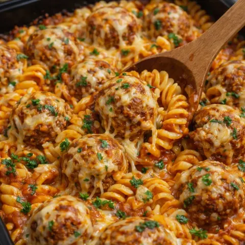 Cheesy Meatball Pasta Bake