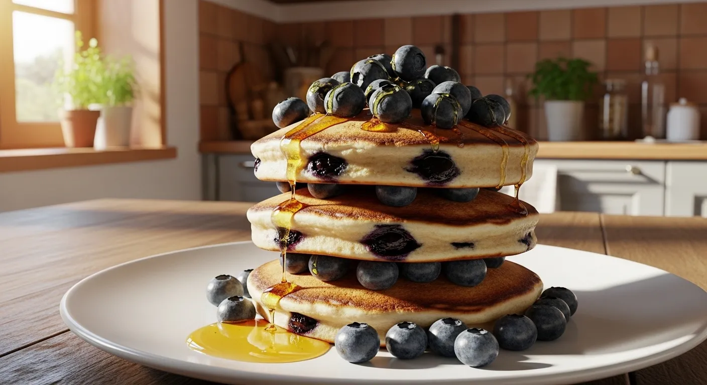 Healthy Fluffy Blueberry Pancakes Recipe (Mediterranean Style, No Butter)