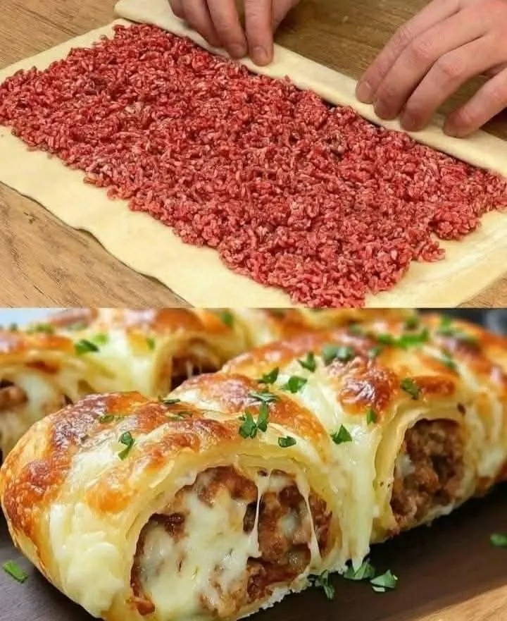 Savory Puff Pastry with Minced Meat and Cheese 🥐🧀