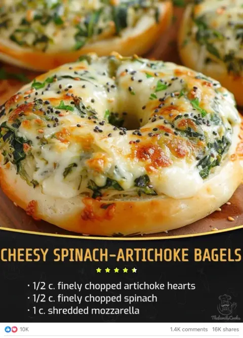 Cheesy Spinach Artichoke Bagels