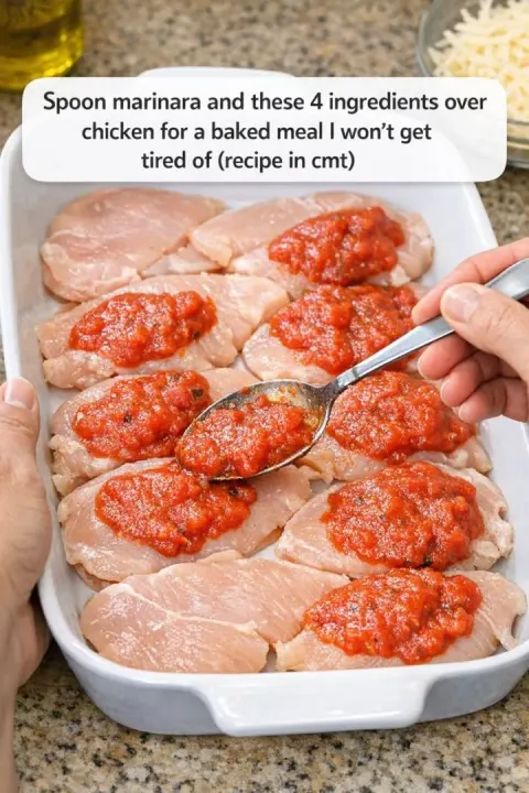 Spoon Marinara and These 4 Ingredients Over Chicken for a Baked Meal I Won’t Get Tired Of