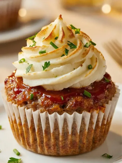 Meatloaf Cupcakes with Frosting