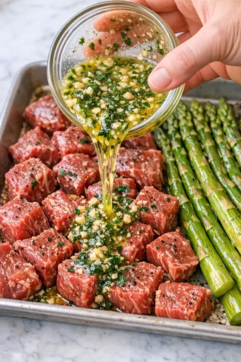 Pour This Infused Butter Mix Over Sirloin Steak & Asparagus for a Low Carb Hearty Meal