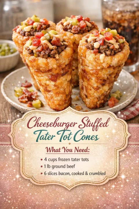 Cheeseburger Stuffed Tater Tot Cones