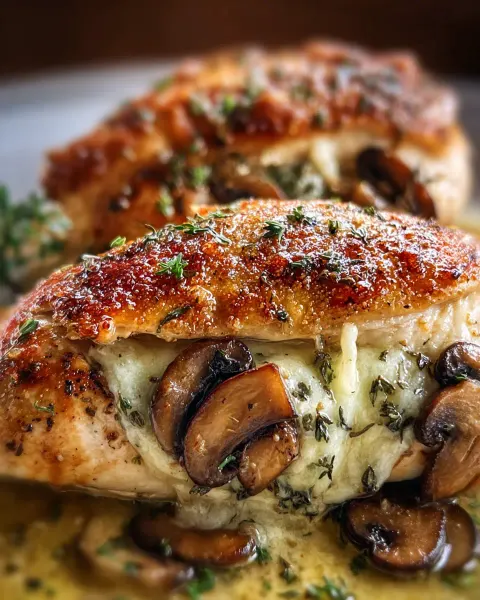 Cheesy Garlic Butter Mushroom Stuffed Chicken for a Cozy Dinner