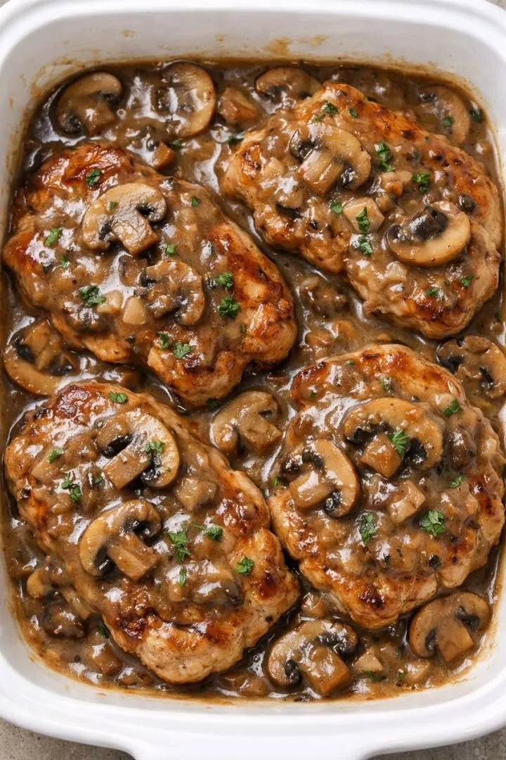 3-Ingredient Creamy Mushroom Pork Chops (Easy Oven-Baked Comfort Dinner)
