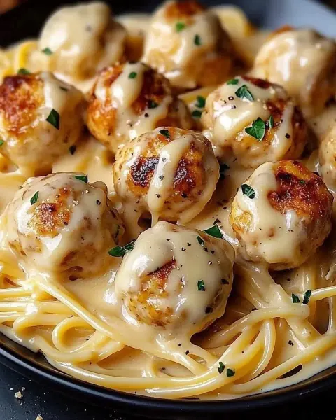 Golden Garlic Chicken Bites over Creamy Parmesan Pasta