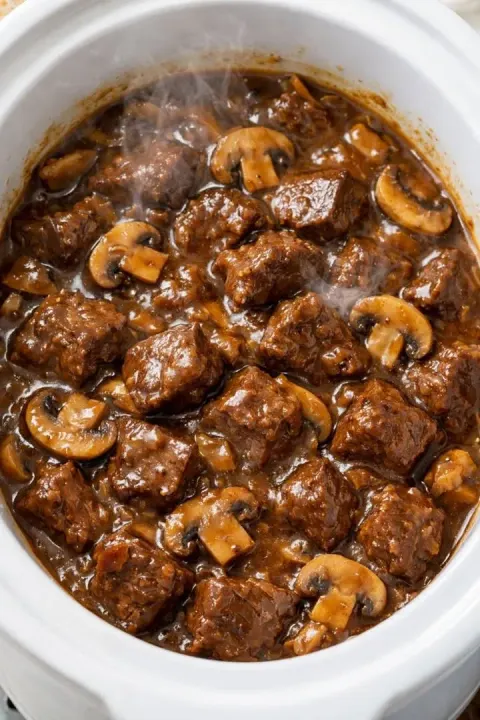 Slow Cooker 4-Ingredient Mushroom Beef Tips