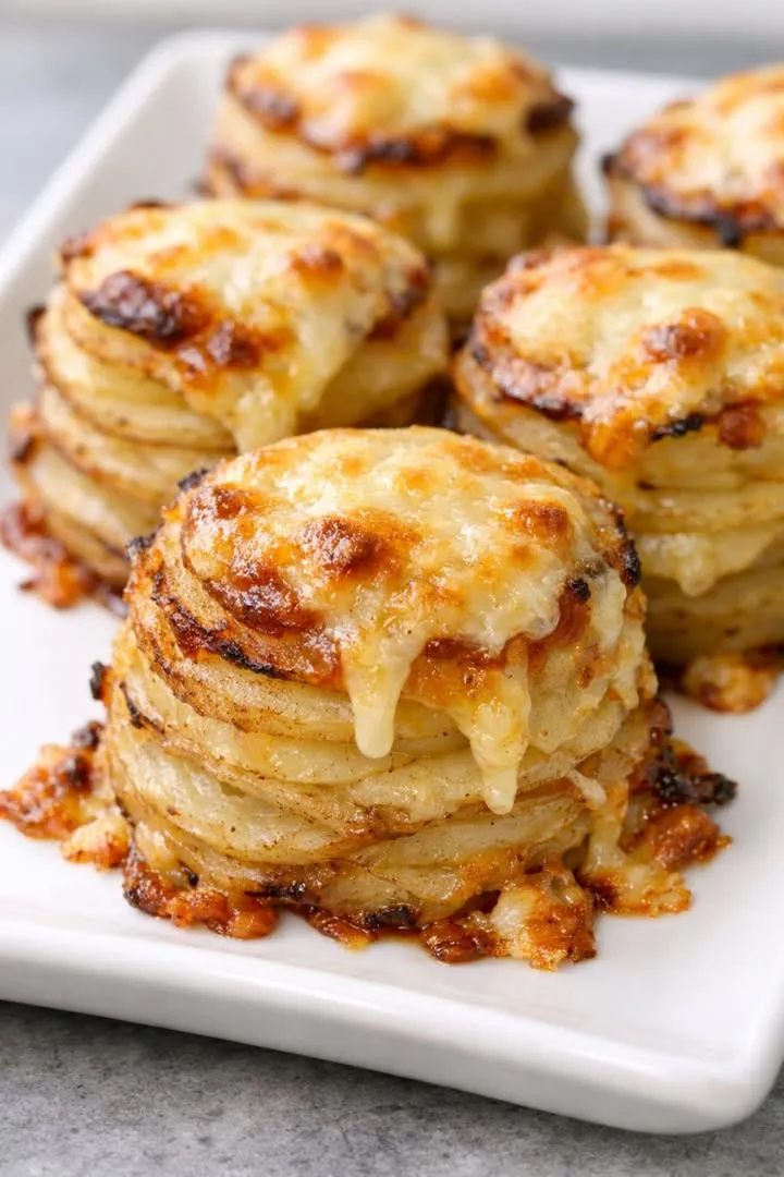 Oven-Baked 4-Ingredient Cheesy Potato Stacks (Crispy, Golden & Irresistible!)